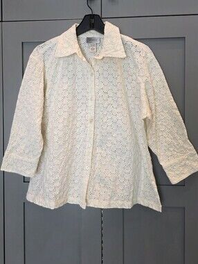 Sybelle Eyelet 100% Cotton Button Up Blouse Ivory Shacket Sz Large Lightweight